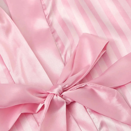 Robe de chambre Satin - Courte , manches semi courte a rayures