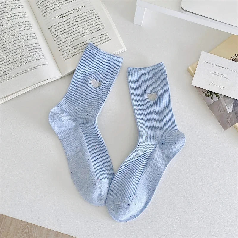 Chaussettes Femme Coton - Pois & Cœur Brodé 🩷