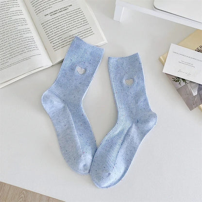 Chaussettes Femme Coton - Pois & Cœur Brodé 🩷