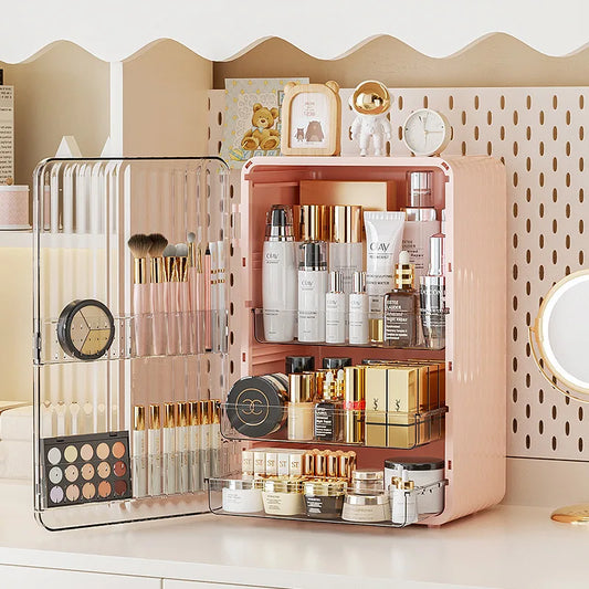 Caja de almacenamiento de maquillaje a prueba de polvo: gran capacidad y estilo lujoso