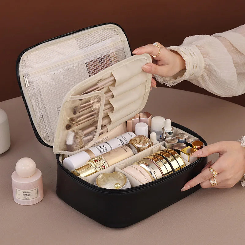 💼 Bolsa de maquillaje grande con doble compartimento: elegante y espaciosa