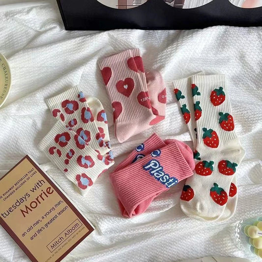 Chaussettes Femme - Hautes à motif varié 🍓🤍