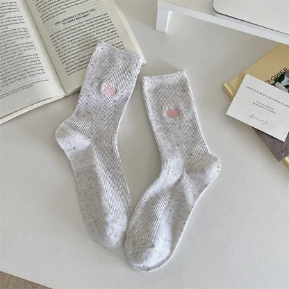 Chaussettes Femme Coton - Pois & Cœur Brodé 🩷