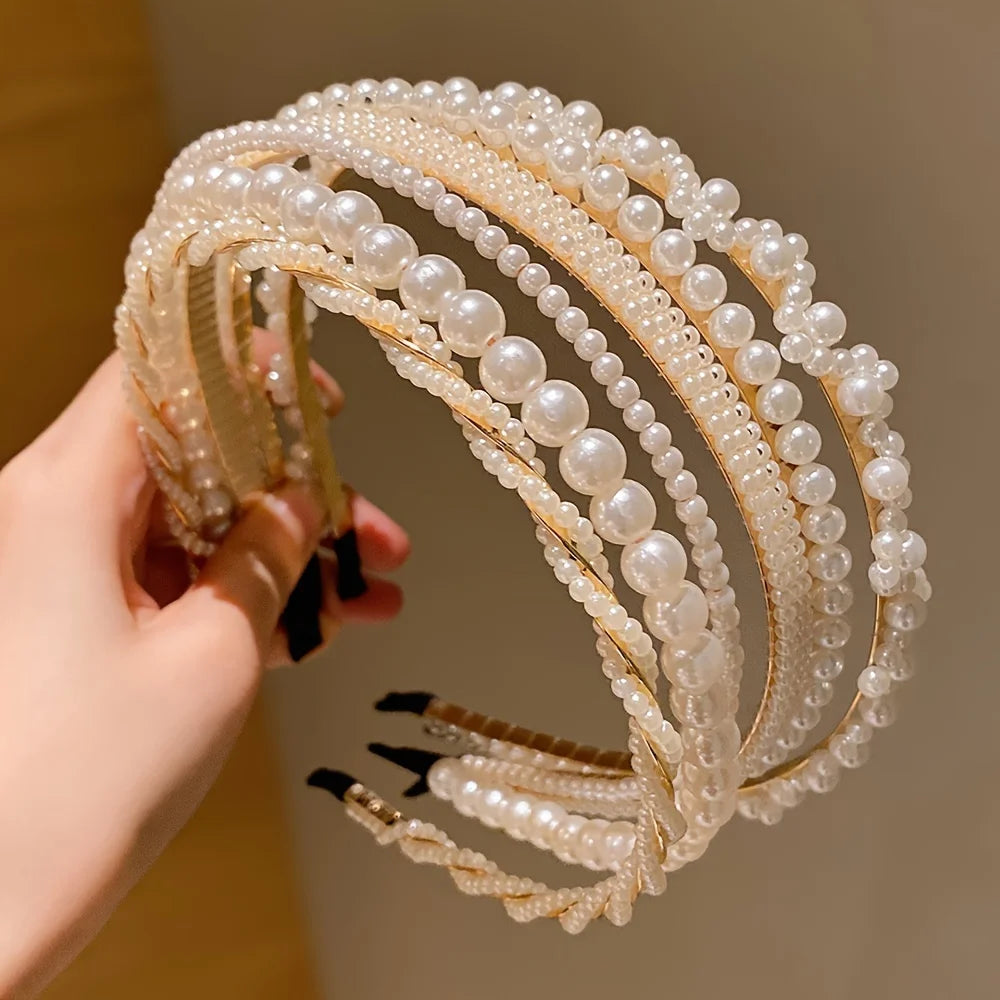 🎀 Conjunto de 5 accesorios para el cabello de princesa para niñas: diademas y pinzas de perlas
