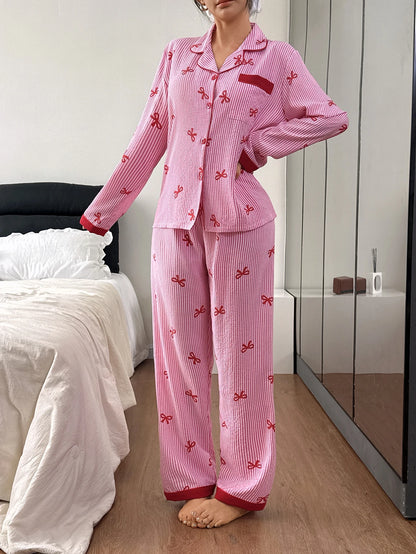 Pyjama Boutonné - Haut à manches longues et pantalon assorti à rayures 🎀
