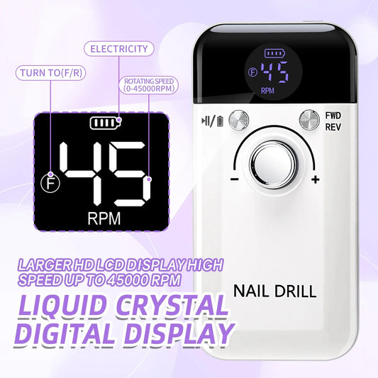 Taladro de uñas eléctrico de 45.000 RPM: profesional y portátil con pantalla LCD