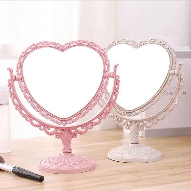 Espejo de maquillaje de escritorio en forma de corazón - Espejo portátil compacto de doble cara 💄✨