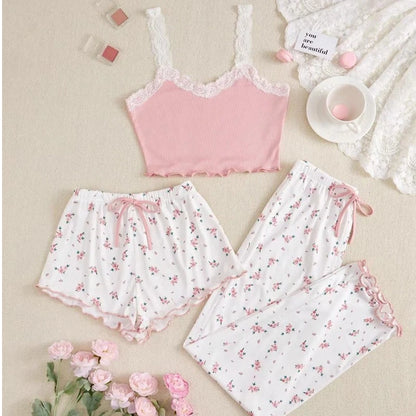 Ensemble Homewear Femme – Camisole, Short & Pantalon imprimé 🩷