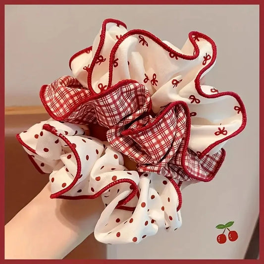 Lot chouchous cheveux femme à pois et carreaux rouges 🎀