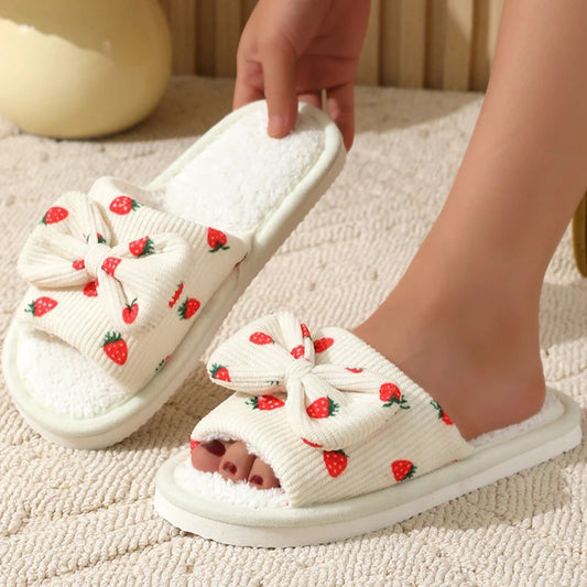 Pantoufle Femme - Noeud, Corduroy et coton motif 🍓