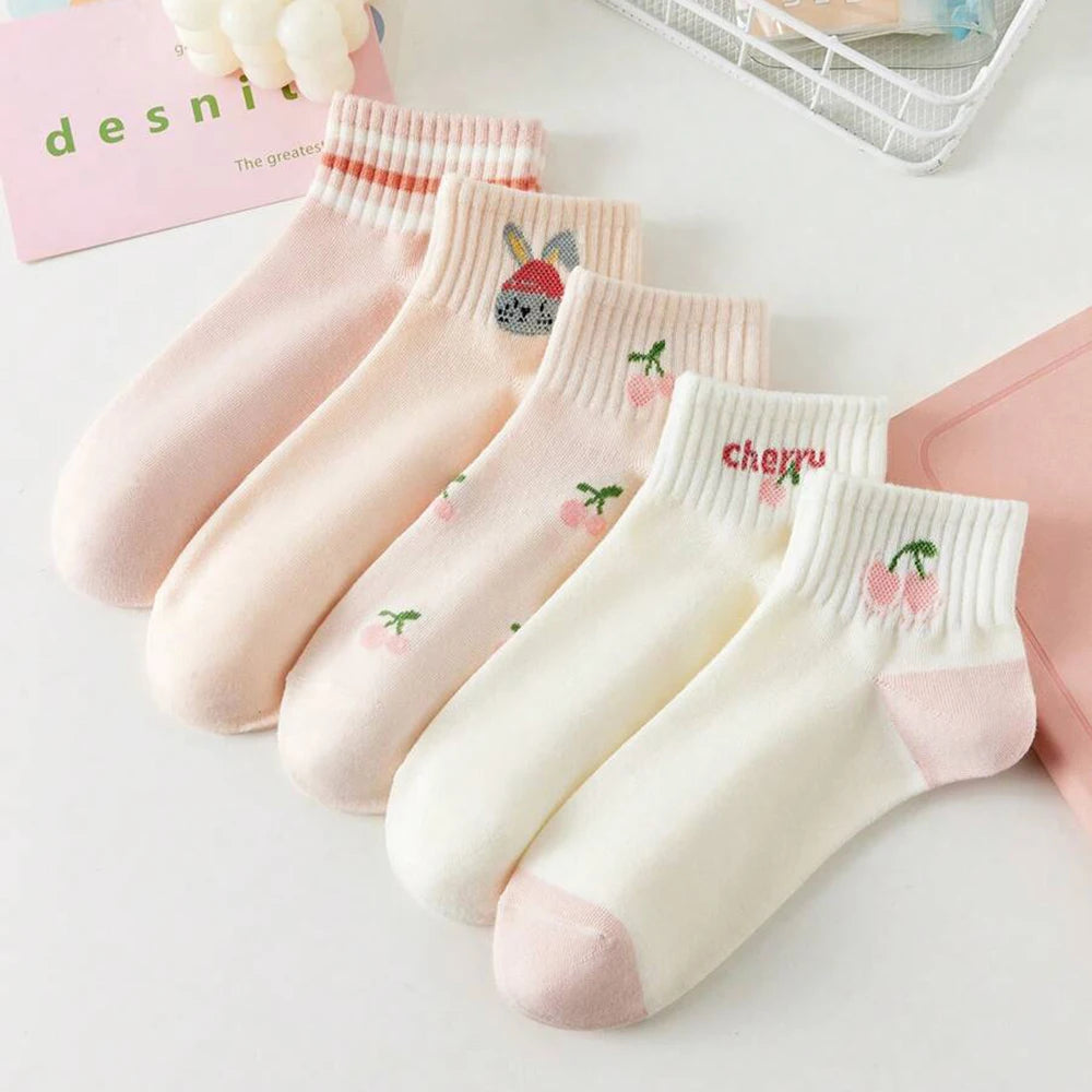 Chaussettes Femme - Courtes Rayées Motifs 🍒🐭