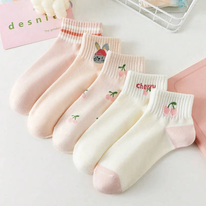 Chaussettes Femme - Courtes Rayées Motifs 🍒🐭