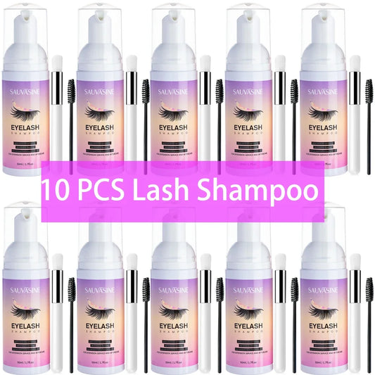 Kit de champú en espuma para extensiones de pestañas (5/10 unidades de 50 ml + cepillo de limpieza)