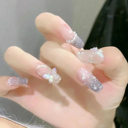 💅💖 Uñas postizas largas x24 – Rosa con pedrería y diseño de ataúd | Aplicación rápida y elegante