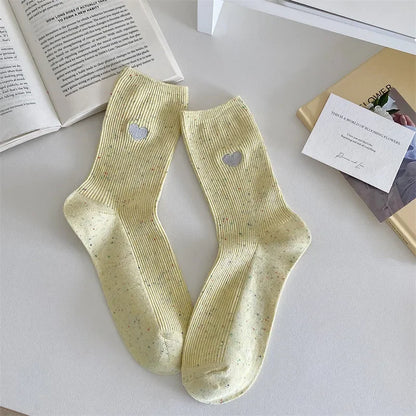 Chaussettes Femme Coton - Pois & Cœur Brodé 🩷