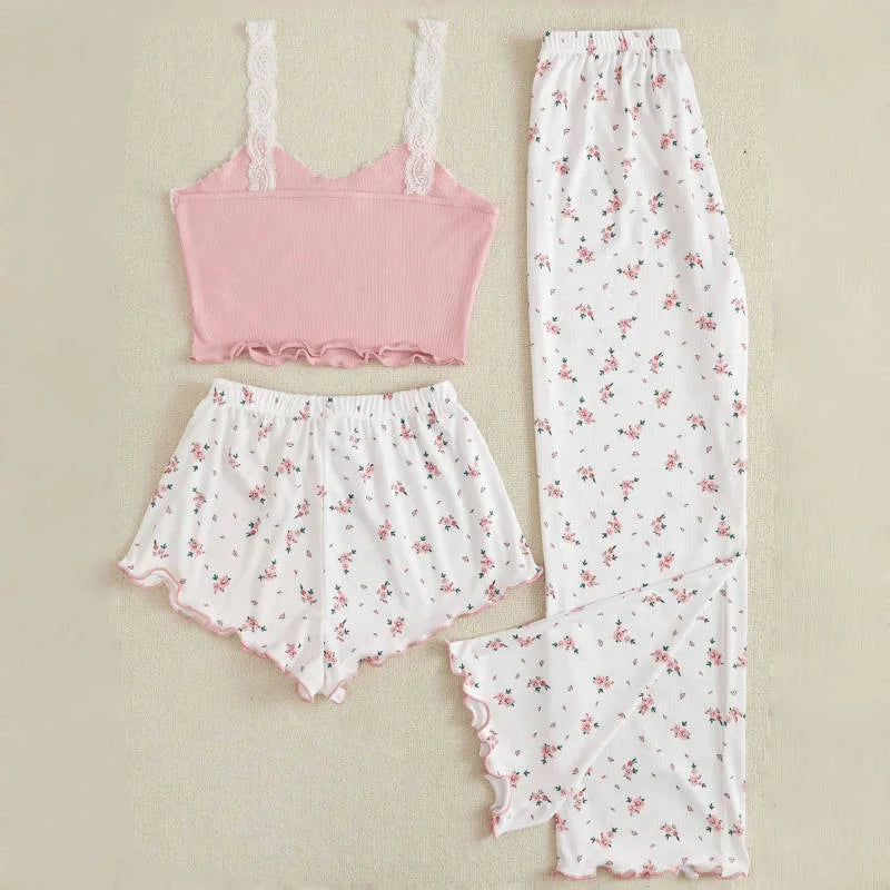 Pajama Set - Lace Camisole Top, Shorts and Pants 💐