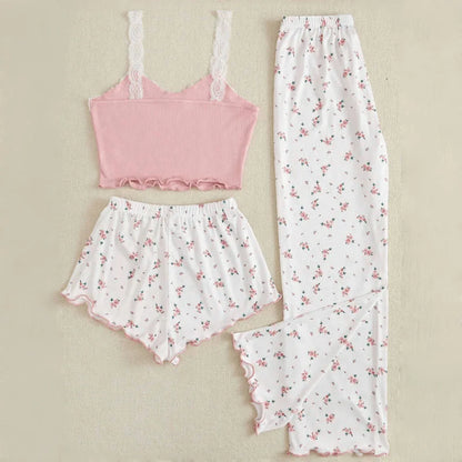 Pajama Set - Lace Camisole Top, Shorts and Pants 💐