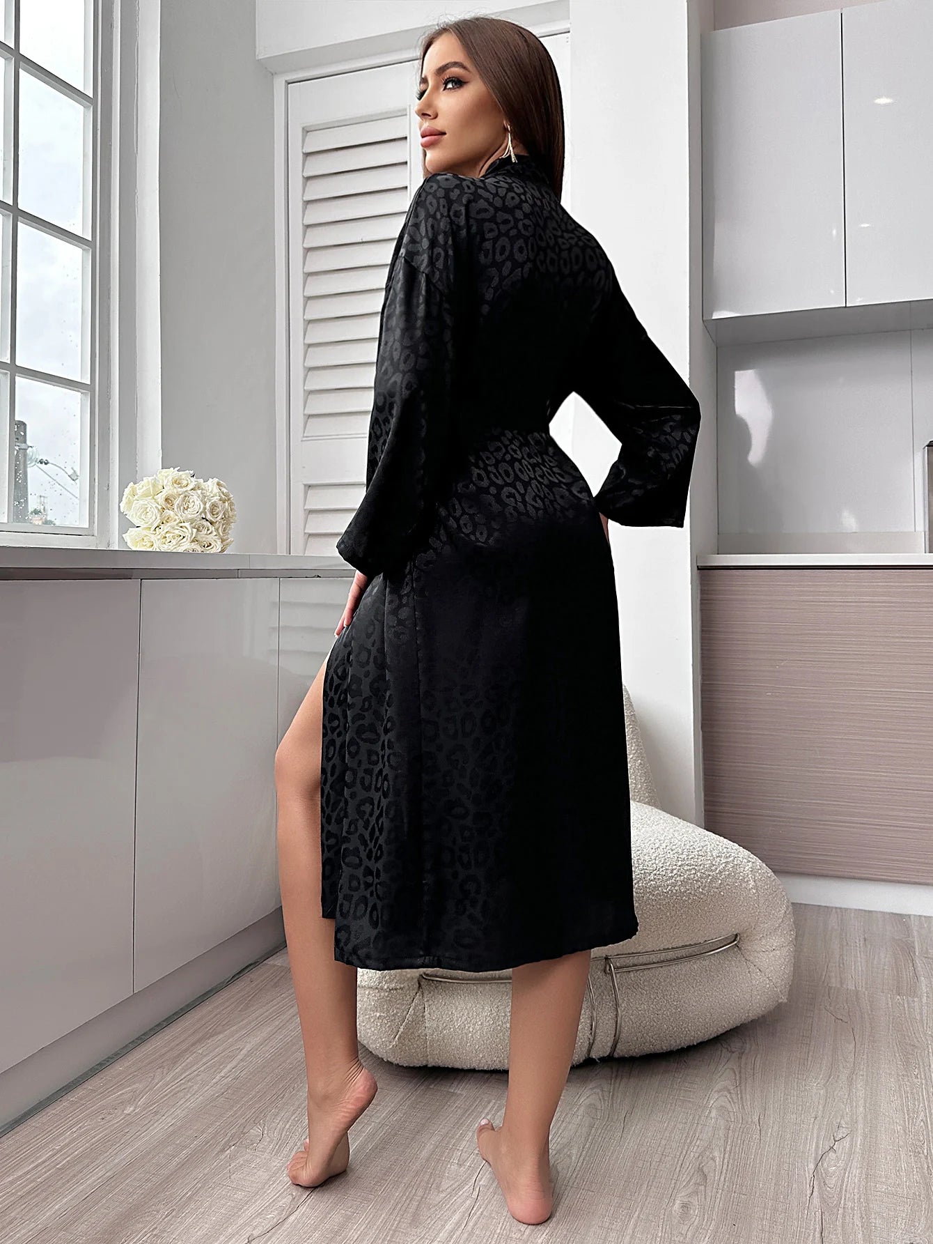 Robe de Chambre Femme - Manches Longues et Longue avec ceinture motif 🐆