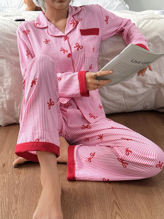 Pyjama Boutonné - Haut à manches longues et pantalon assorti à rayures 🎀