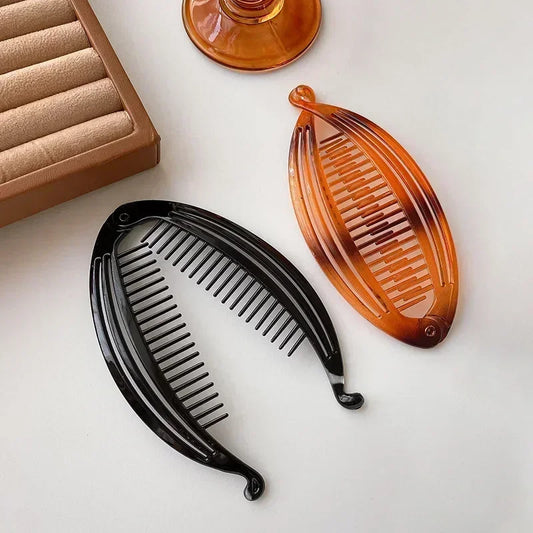 🐟 Juego de pasadores tipo peine “Banana” – Pinzas para el cabello en forma de pez con perlas