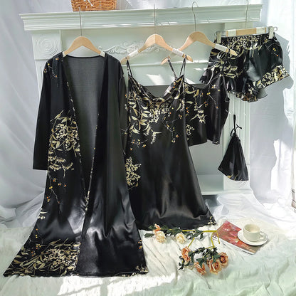 Ensemble Homewear Femme Satin – Camisole ,Short ,Nuisette ,Robe de Chambre et Pochette imprimé 💐