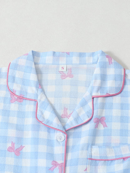 Conjunto de pijama - Camiseta de manga corta, pantalón corto y pantalón largo de cuadros 🎀