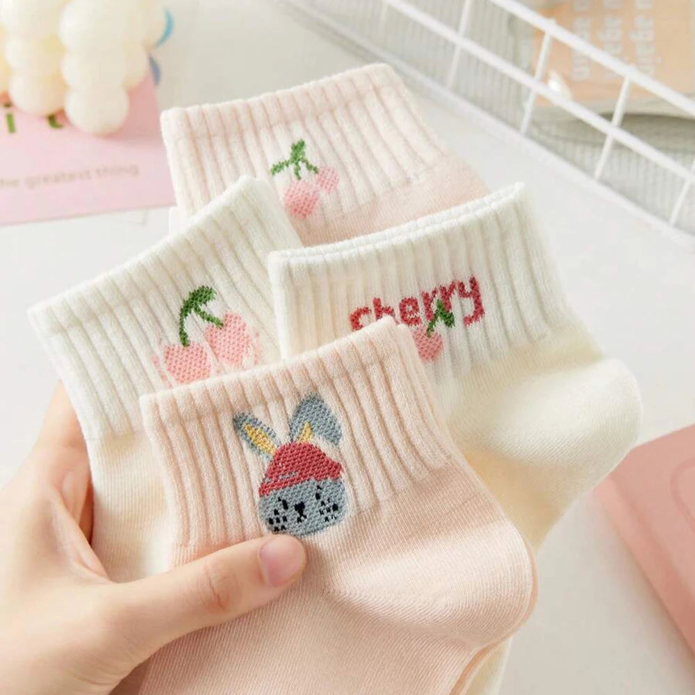 Chaussettes Femme - Courtes Rayées Motifs 🍒🐭