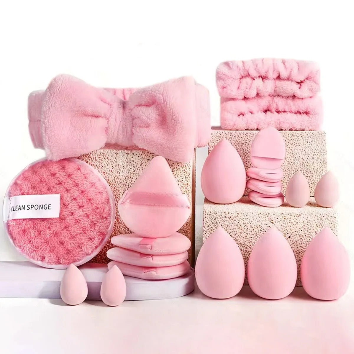💖 Kit maquillage complet – Pinceaux, éponges, bandeau & accessoires, 20-32 pièces