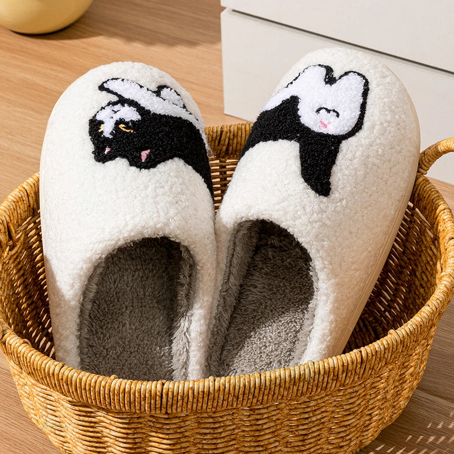 Chaussons Femme Peluche - imprimé 🐈‍⬛